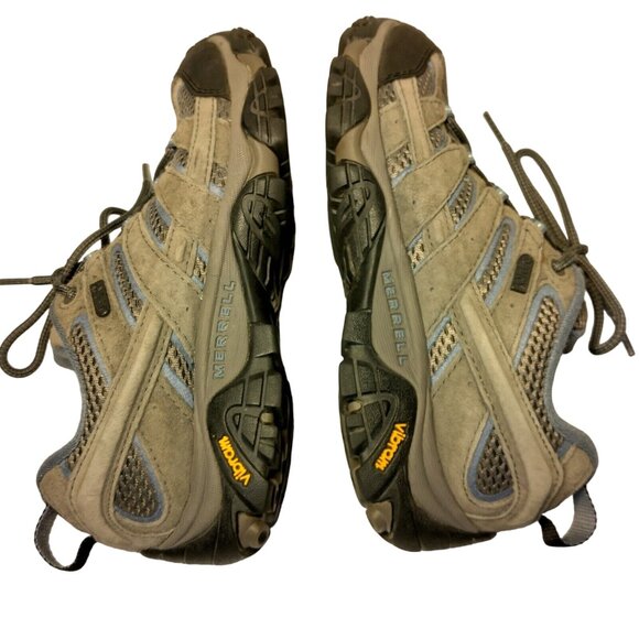 Merrell Shoes - Merrell Moab Shoes Women 7 Gray Blue Mesh Hiking Hike Work Lace Up Vibram